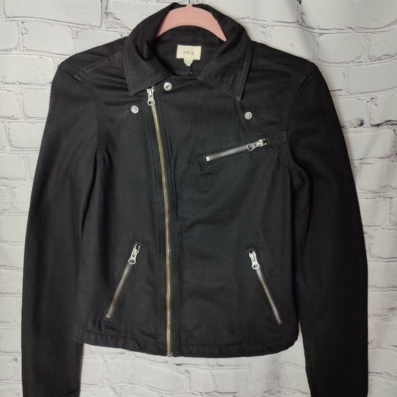 Able Denim The Moto Jacket Black Size XS NWT - Picture 5 of 10